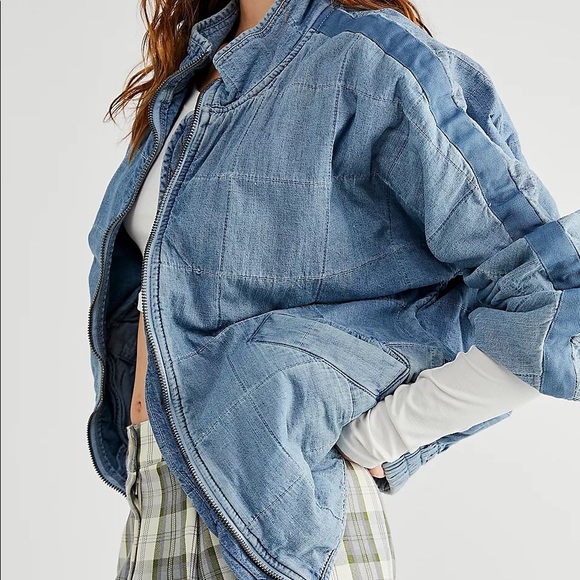 Free People Dolman Quilted Denim Jacket - Picture 2 of 10